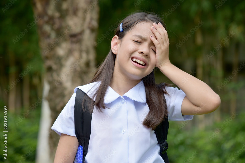 Anxious Cute Diverse School Girl With Books Anxious Cute Diverse School Girl With Books