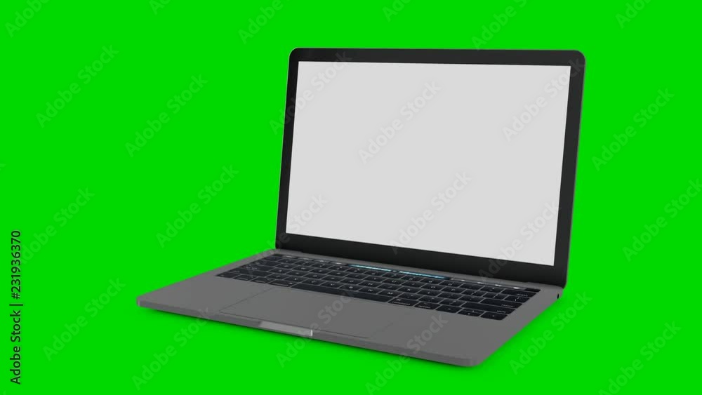 Metallic space grey laptop with blank screen isolated on green rotation 360 degree. Seamless loop Metallic space grey laptop with blank screen isolated on green rotation 360 degree. Seamless loop
