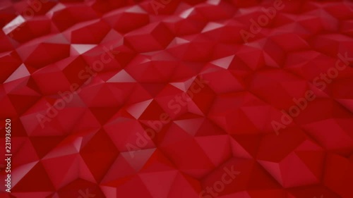 Abstract animated 3d geometrical pattern. Hexagons, triangles and slow waves. Ruby red color. Seamless loop