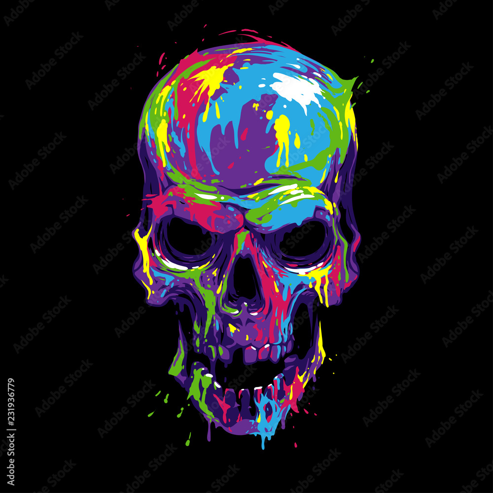 Skull in color paint vector de Stock | Adobe Stock