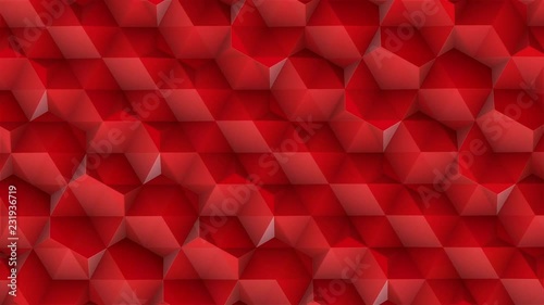 Abstract animated 3d geometrical pattern. Hexagons, triangles and slow waves. Ruby red color. Seamless loop