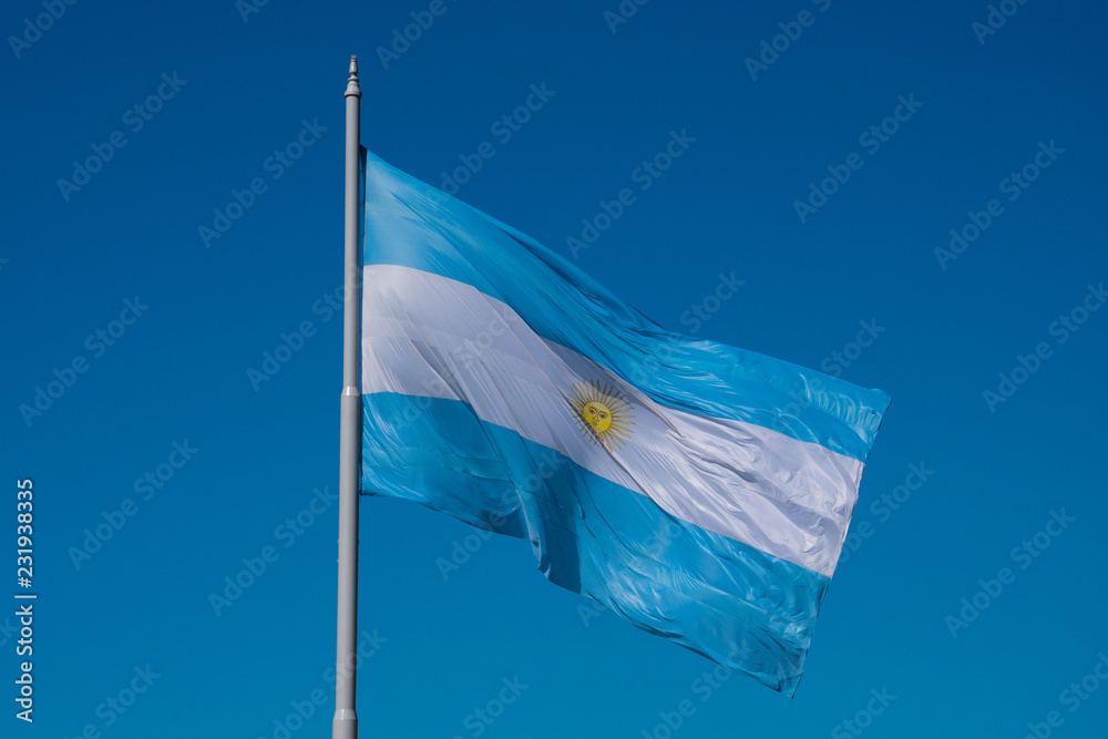 The flag of Argentina (Bandera argentina - Bandera Nacional) is a  horizontal triband of light blue (top