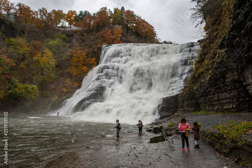Ithaca Falls in the Finger Lakes region  Ithaca  New York. This is the last and largest of several waterfalls on Fall Creek.