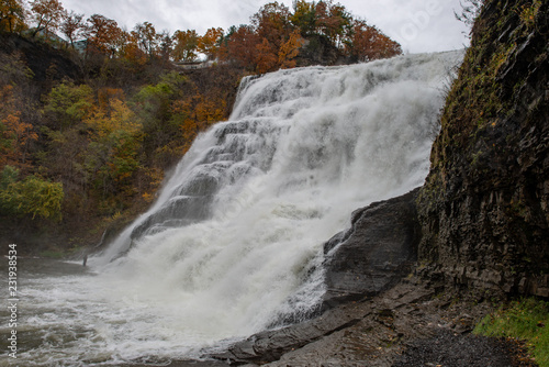Ithaca Falls in the Finger Lakes region  Ithaca  New York. This is the last and largest of several waterfalls on Fall Creek.
