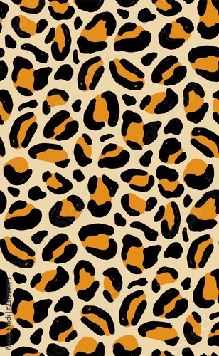 Elegant seamless pattern with leopard coat of fur texture. Decorative animal backdrop with spots. Bright colored vector illustration in flat style for wrapping paper, textile print, wallpaper.