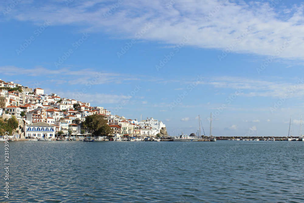 Skopelos town island greece harbor port