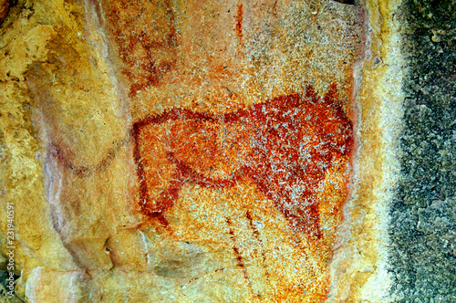 Rock Art Painting in Tsodilo Hills, Botswana. Paintings are attributed to the San People. The Tsodilo Hills are a UNESCO World Heritage Site photo