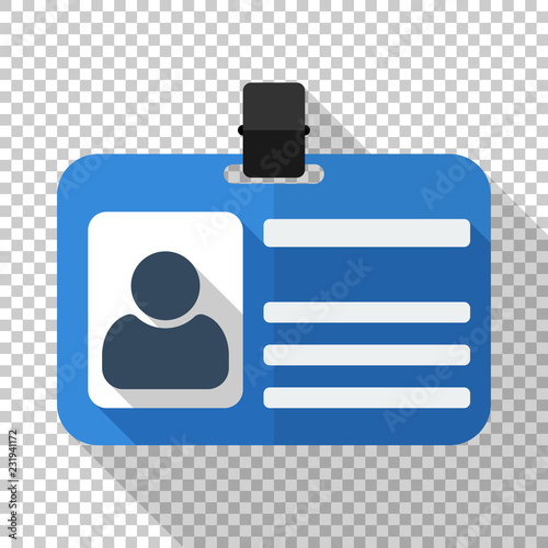 Identification card flat icon in flat style with long shadow on transparent background