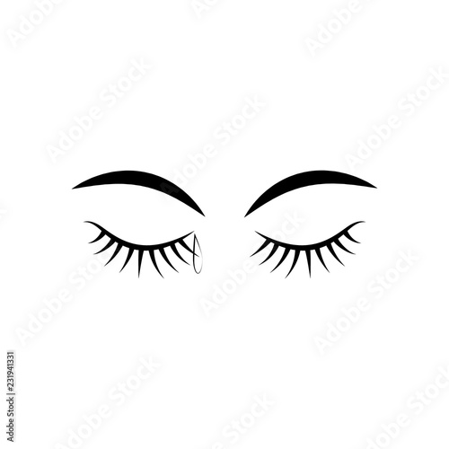 Closed eyes and tear woman. Isolated symbol melancholy. Fashion graphic design flat element. Modern stylish abstract symbol. Monochrome template for prints, logo, label, tattoo. Vector illustration