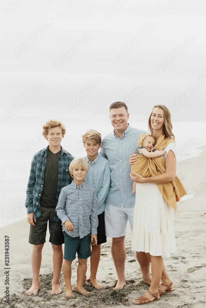 A Happy Family of Six on the Beach A Happy Family of Six on the Beach