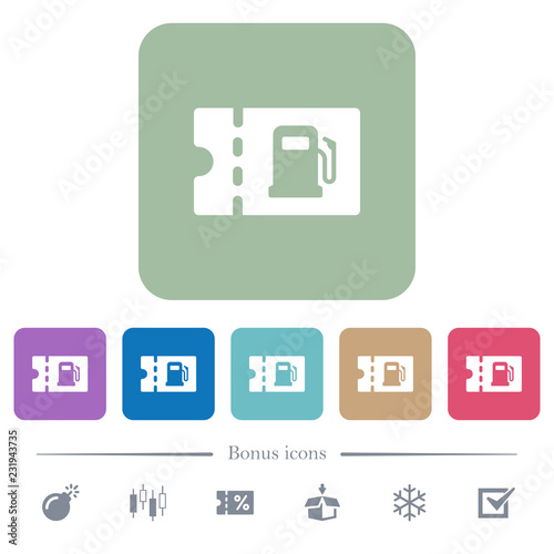 Fueling discount coupon flat icons on color rounded square backgrounds photo
