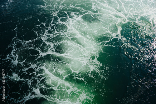 View from above of churning ocean water