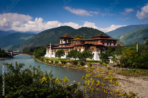 The Punakha Dzong, also known as Pungtang Dewa chhenbi Phodrang. Punakha, Bhutan, Himalayan Country, Himalayas, Asia, Asian.