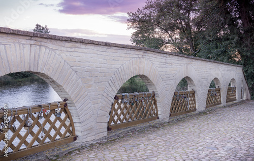 Bridge of Manor house at sunset, Pakruojis, Lithuania. photo