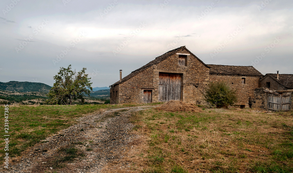 Village with stone houses in the Pyrenees mountains Village with stone houses in the Pyrenees mountains