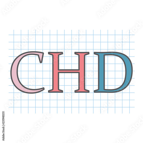 CHD (Congenital heart defect) acronym written on checkered paper sheet- vector illustration