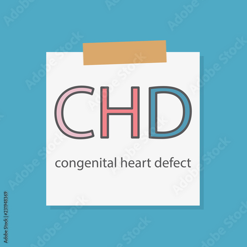 CHD Congenital heart defect written in a notebook paper- vector illustration