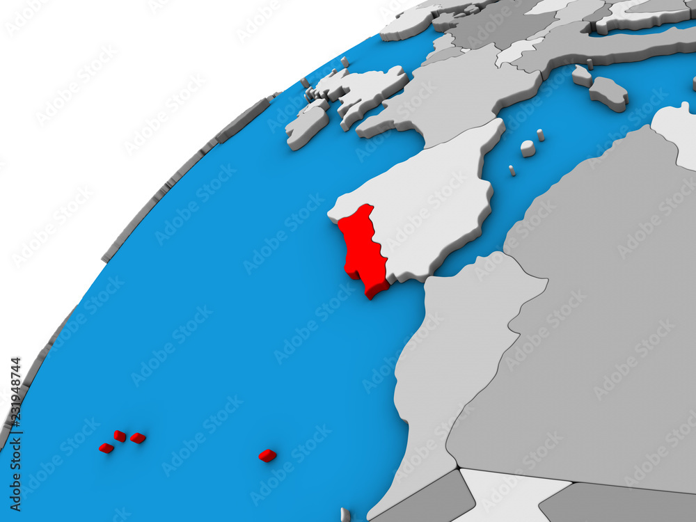 Obraz premium Portugal on 3D globe.