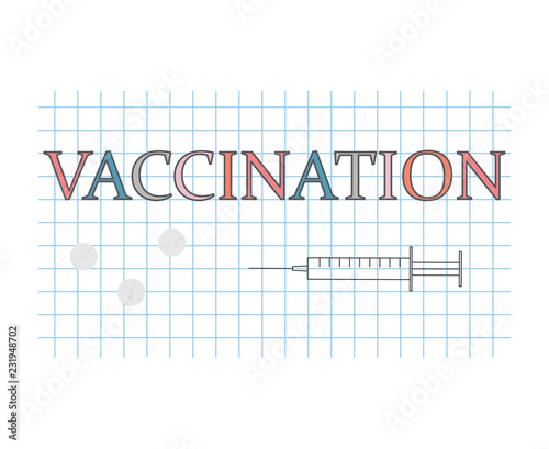 vaccination word on checkered paper sheet- vector illustration