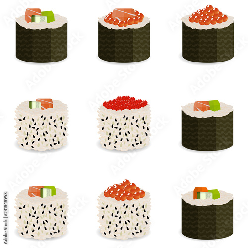 Set of 9 slices sushi rolls