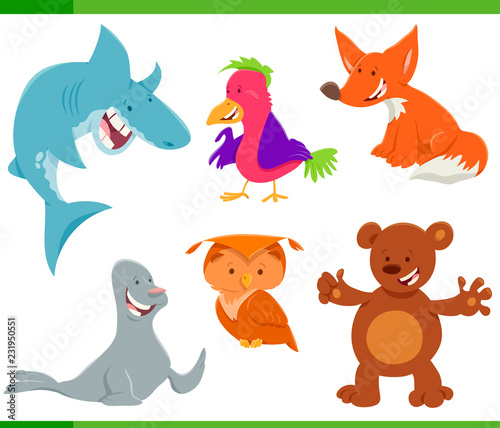 wild animal characters cartoon set