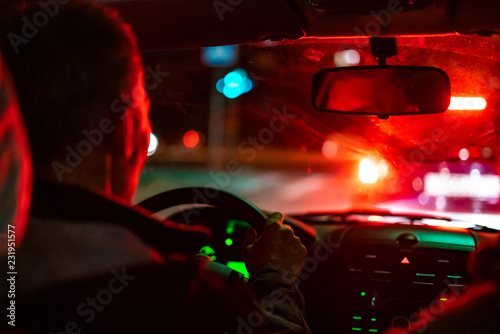 night time city taxi driver drive car  f