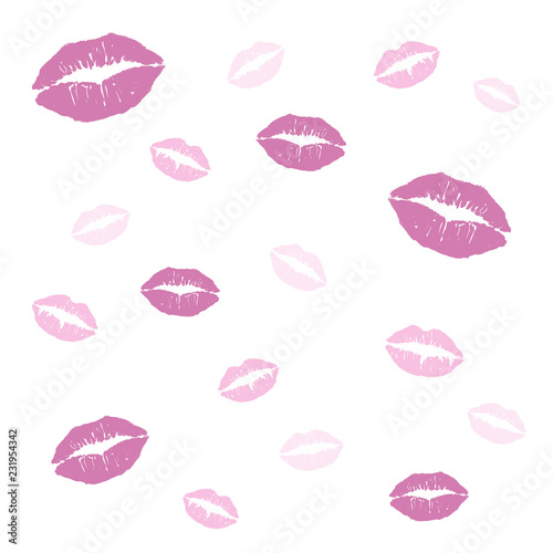 Pink lips prints on white background  kiss wallpaper