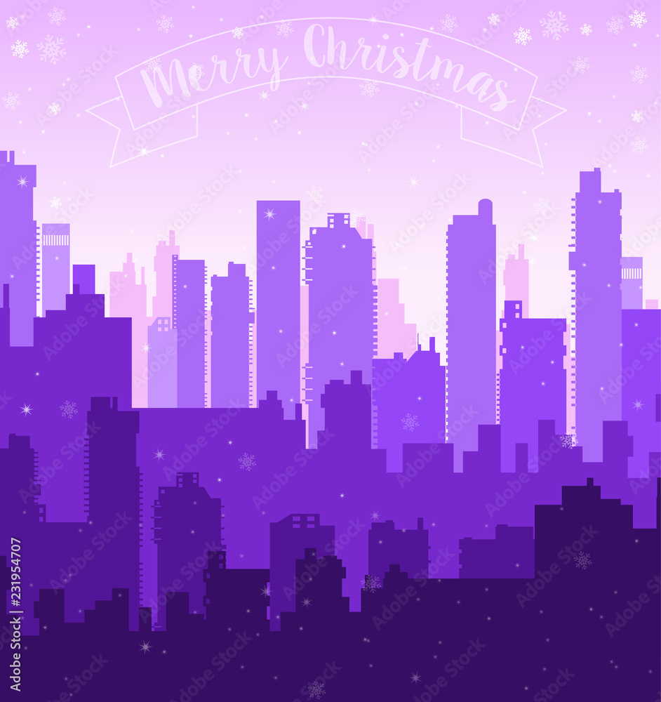 Christmas new year snow city holiday winter winter festive landscape background for decoration