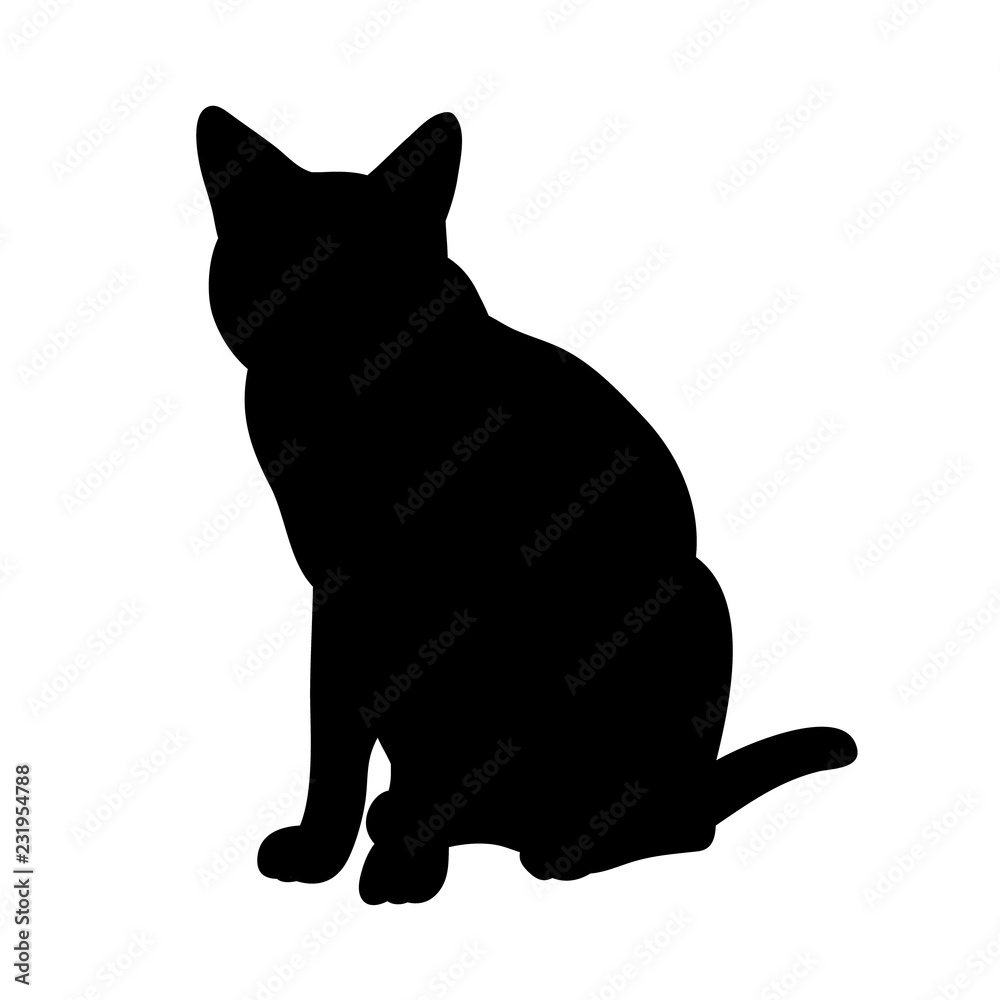 silhouette cat sitting, vector, isolated