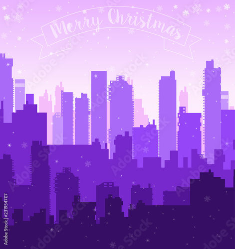 Christmas new year snow city holiday winter winter festive landscape background for decoration