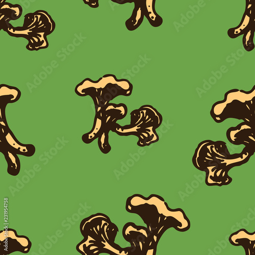 Seamless pattern of chanterelle mushrooms