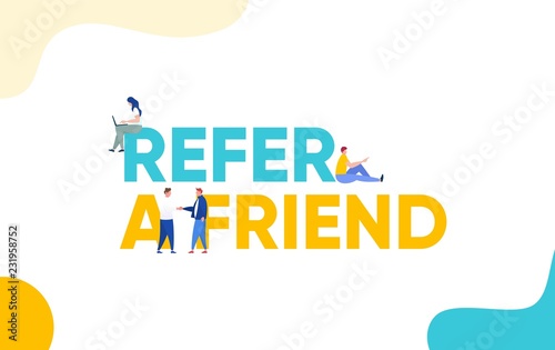 Refer a friend concept vector illustration with character hand shake, landing page, template, ui, web, mobile app, poster, banner, flyer