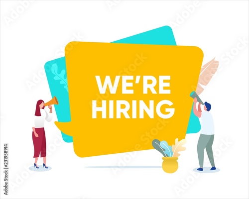 We are hiring illustration concept , Job Recruitment with bubble speech and character, can use for, landing page, template, ui, web, mobile app, poster, banner, flyer
