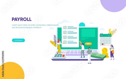 vector illustration concept Payroll, Salary payment, happy people get money from company , can use for, landing page, template, ui, web, mobile app, poster, banner, flyer,