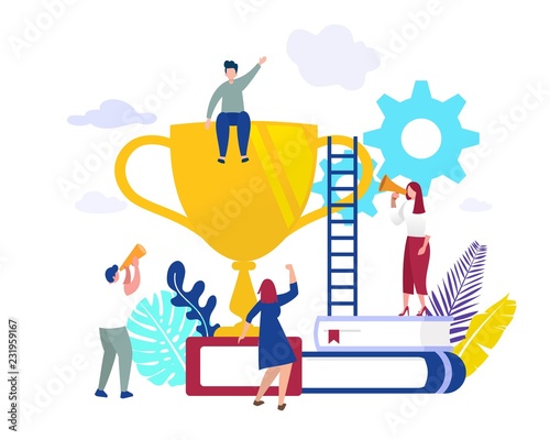 Succes team concept illustration, people celebrate success achievment, can be use for, landing page, template, ui, web, mobile app, poster, banner, flyer
