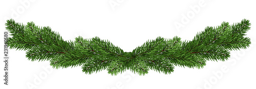 A long garland of fir branches. Isolated without shadow. Christmas decorations. New Year.