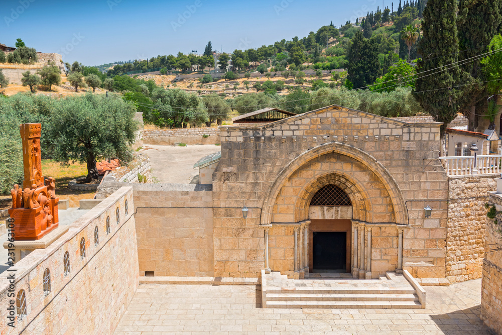The facade of the Church of the Assumption (Mary's Tomb), located at the foot of Mount of Olives, Jerusalem, Israel.