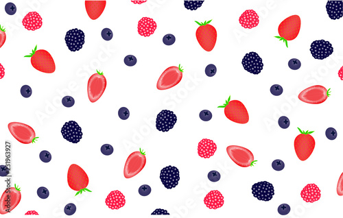 Vector illustration, texture with berries like  raspberry, strawberry, blackberry, blueberry,