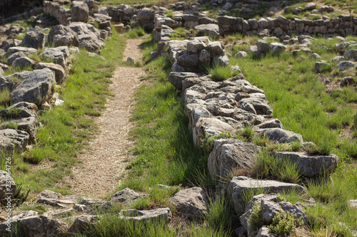 Photography excavations and diggings stones ruins of ancient city in Greece Peloponnese regi