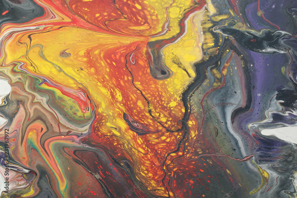 Blur marbling multicolored texture. Creative background with abstract oil painted handmade surface. Liquid paint.