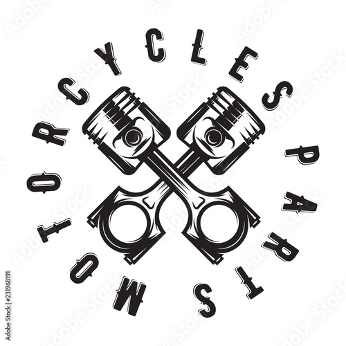 Vector monochrome template in retro style on motorcycle theme with two piston