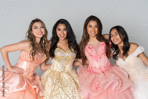 4 Teen Girls At A Quinceanera