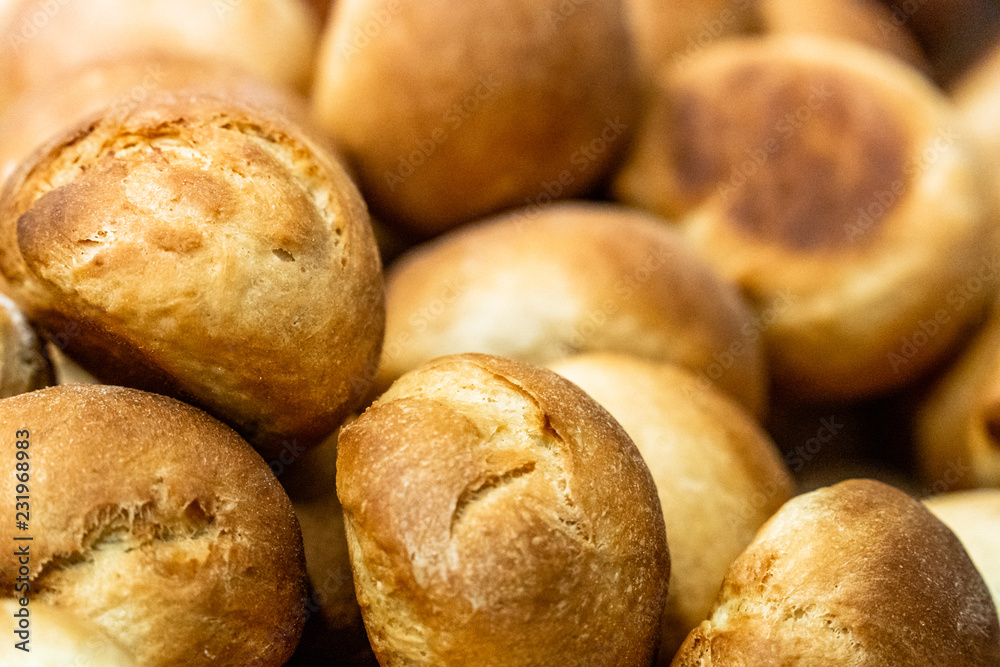 Home Made Bread Buns in Round Shape with Crunchy Brown Crust Home Made Bread Buns in Round Shape with Crunchy Brown Crust