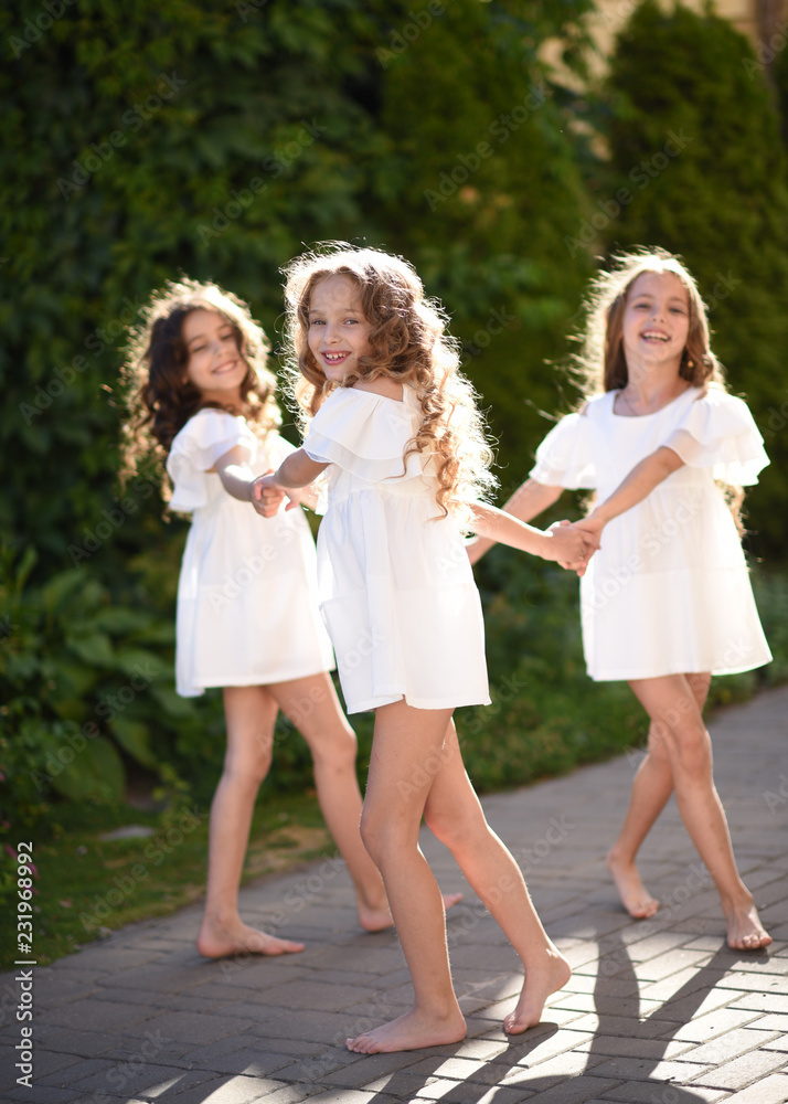 portrait of three girls girlfriends in nature portrait of three girls girlfriends in nature