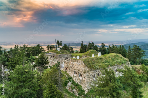 Srebrna G  ra fortress with beautiful panorama of Sudety mountains aerial view