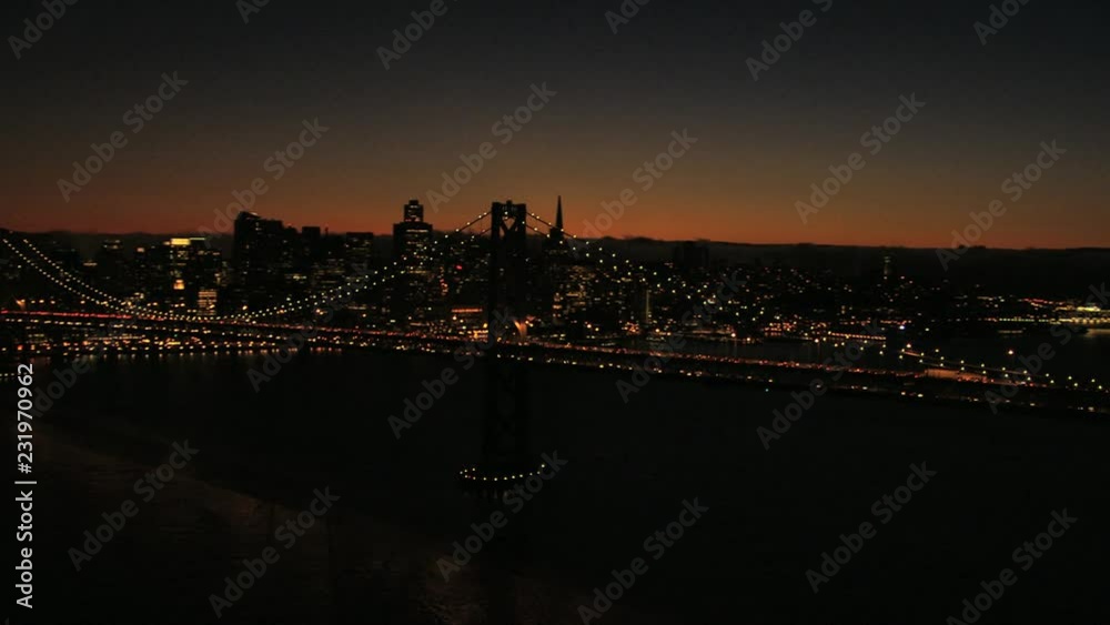 Aerial USA San Francisco Bay Bridge sunset city Aerial USA San Francisco Bay Bridge sunset city