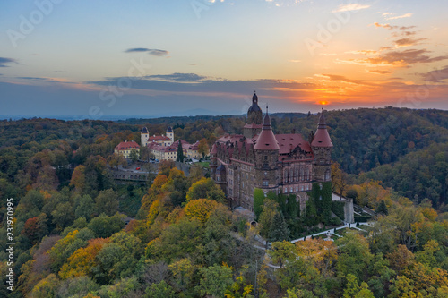 Ksi     castle at the sunset aerial view