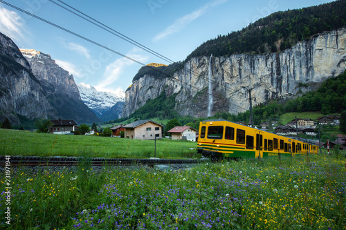 Beautiful town in switzerland, Lauterbrunnen. landscape view of great nature