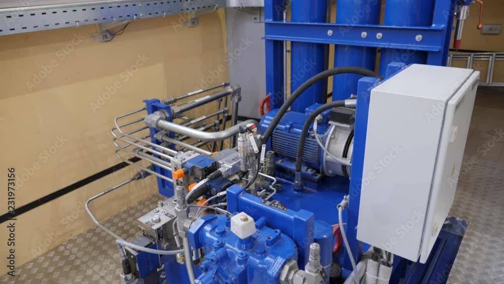 Hydroelectric power station. hydro power plant. Rexrohx pump. Pumping station. Sustainable electricity production using renewable river resources. Shooting inside the hydraulic room. camera in motion.
