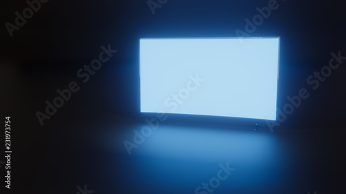 3d illustration of TV glowing in dark room